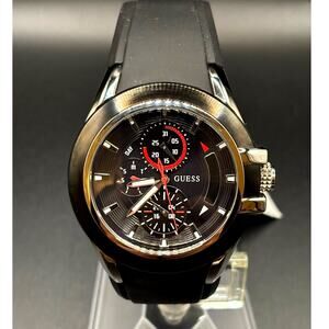 GUESS Waterpro U10575G1 Men’s 45mm Multifunction Black Silicone Watch NWT